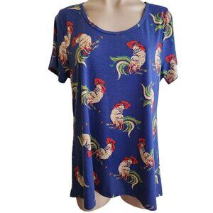 Lularoe Classic Tee Blue Rooster Chicken Farm Animal Top Shirt Size Large